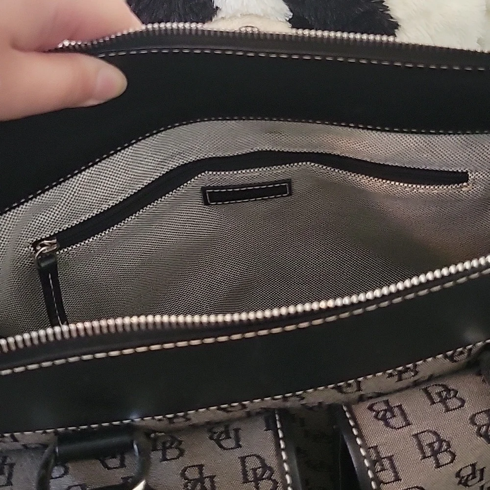 Dooney & Bourke Gray Canvas Black Leather Trim Satchel Shoulder Bag - Picture 12 of 16